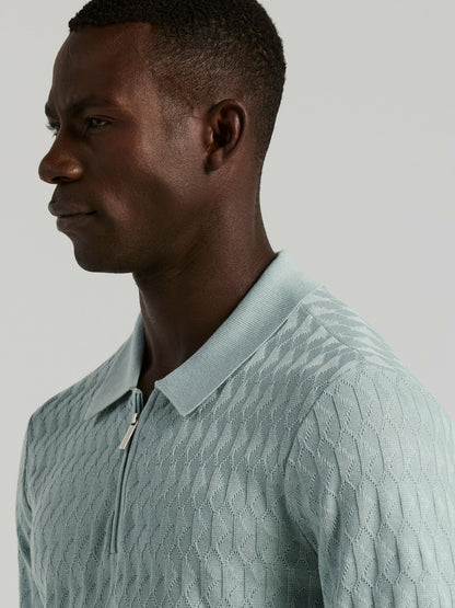Perry Ellis Geometric Pattern Zip Polo Sweater