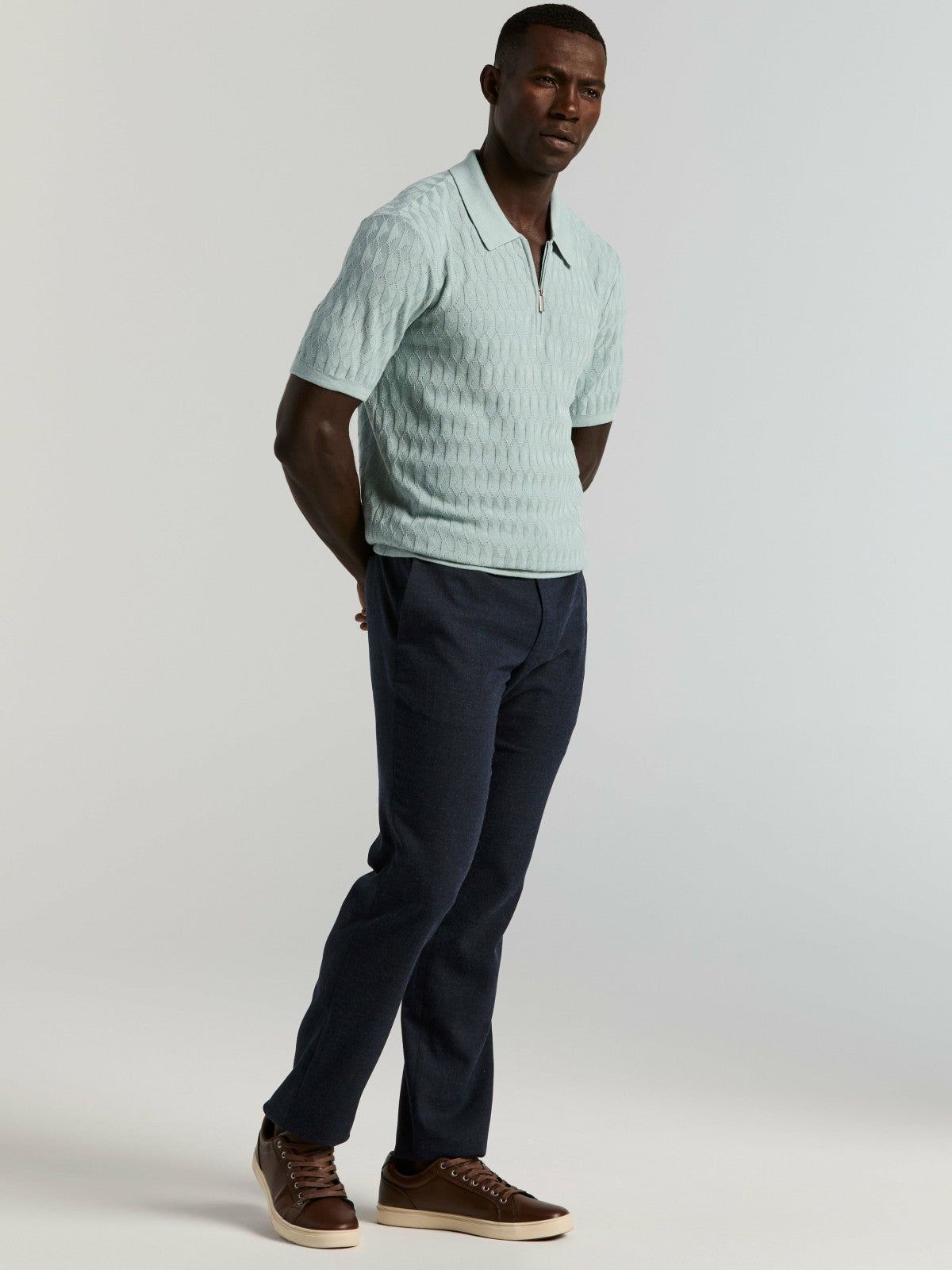 Perry Ellis Geometric Pattern Zip Polo Sweater
