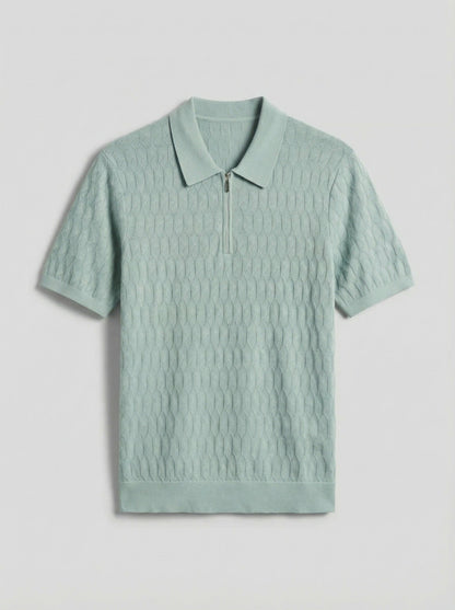 Perry Ellis Geometric Pattern Zip Polo Sweater