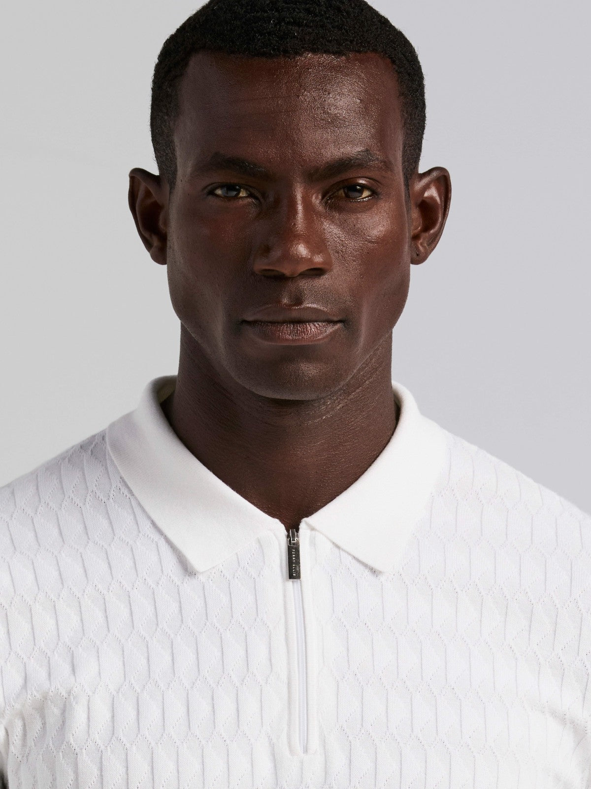 Perry Ellis Geometric Pattern Zip Polo Sweater