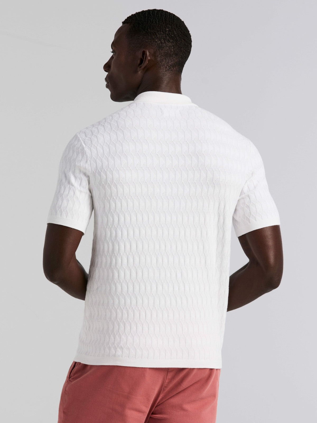 Perry Ellis Geometric Pattern Zip Polo Sweater