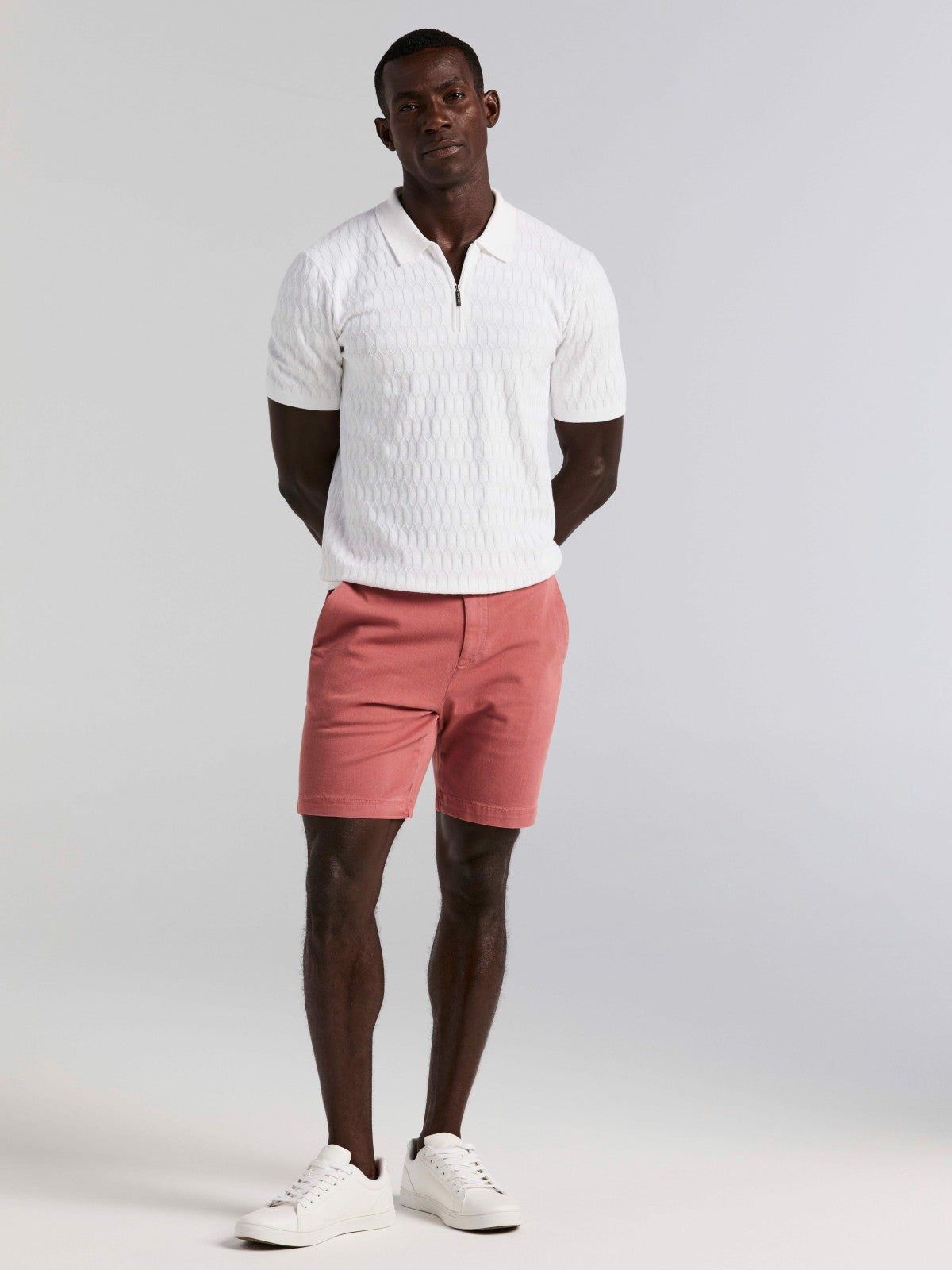 Perry Ellis Geometric Pattern Zip Polo Sweater