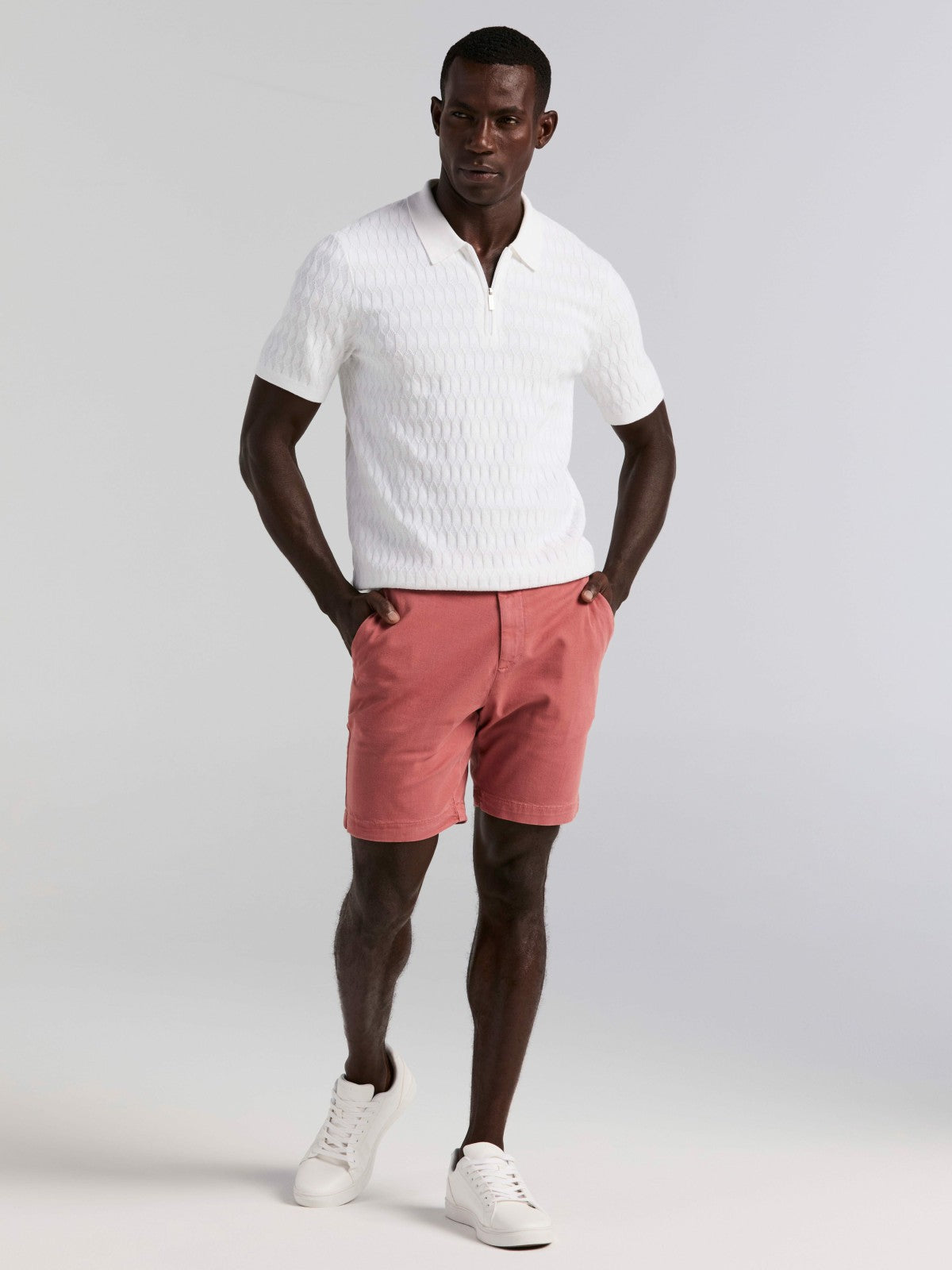 Perry Ellis Geometric Pattern Zip Polo Sweater