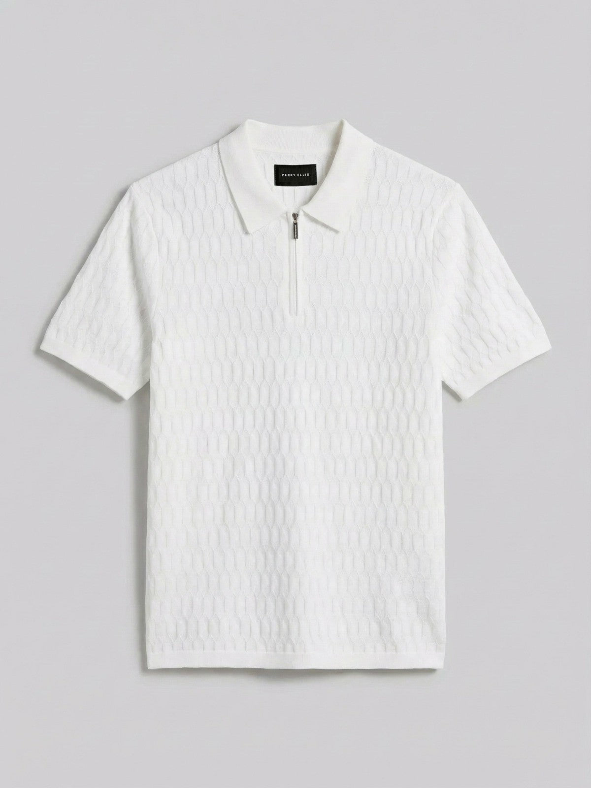 Perry Ellis Geometric Pattern Zip Polo Sweater