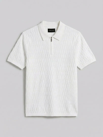 Perry Ellis Geometric Pattern Zip Polo Sweater