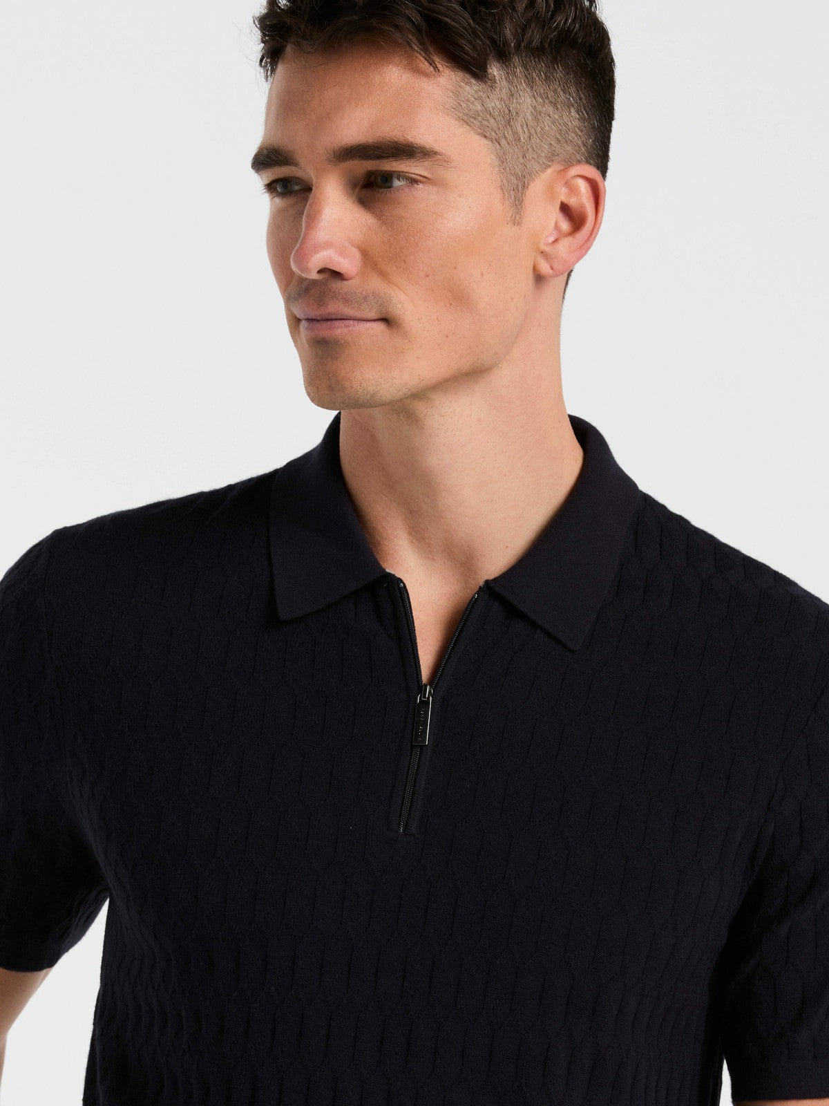 Perry Ellis Geometric Pattern Zip Polo Sweater