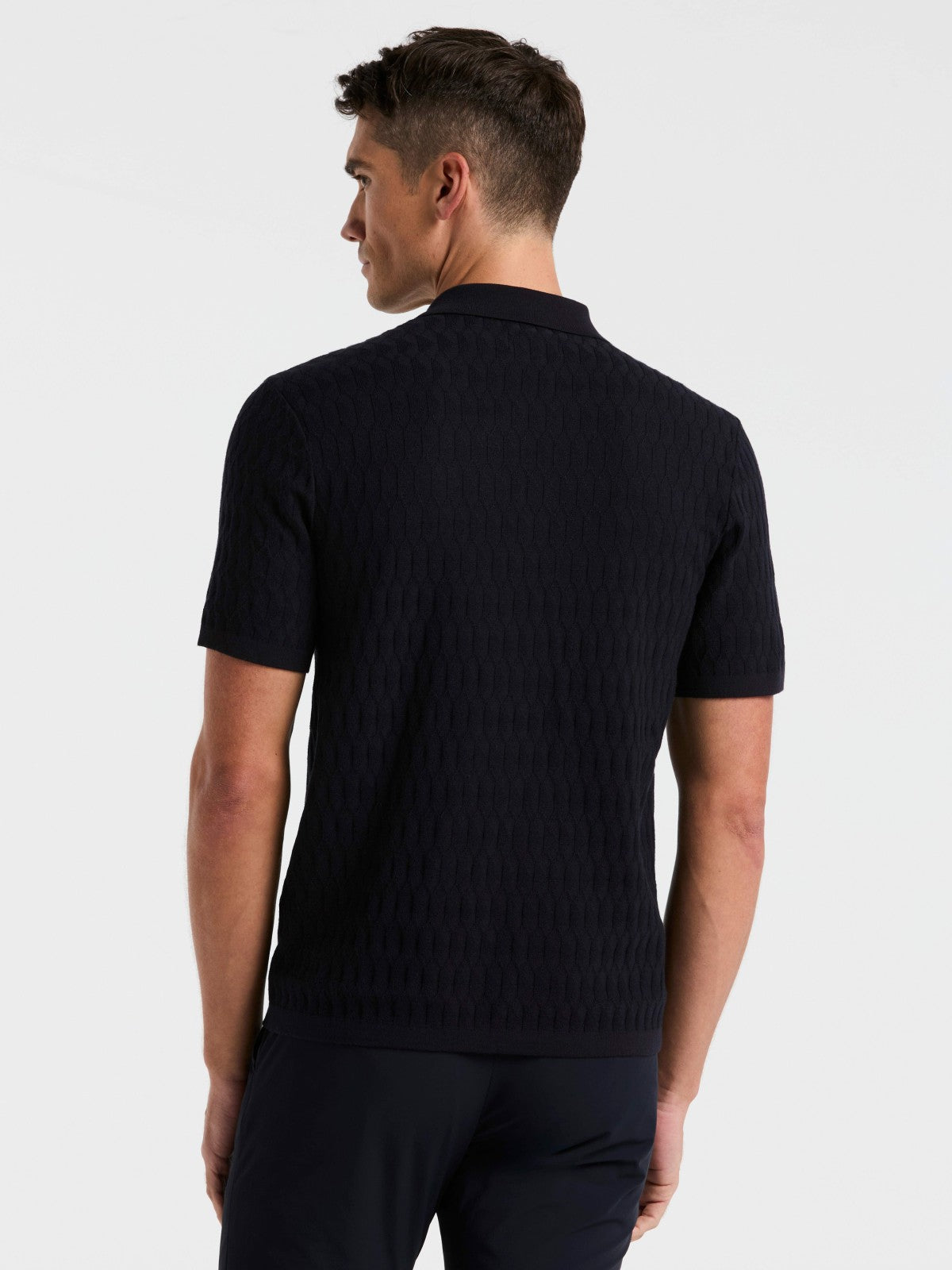 Perry Ellis Geometric Pattern Zip Polo Sweater