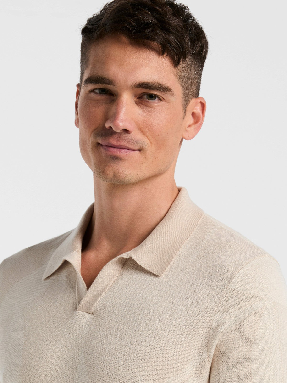 Perry Ellis Leaf Print Open Collar Sweater Polo