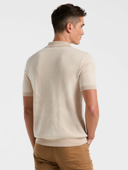 Perry Ellis Leaf Print Open Collar Sweater Polo
