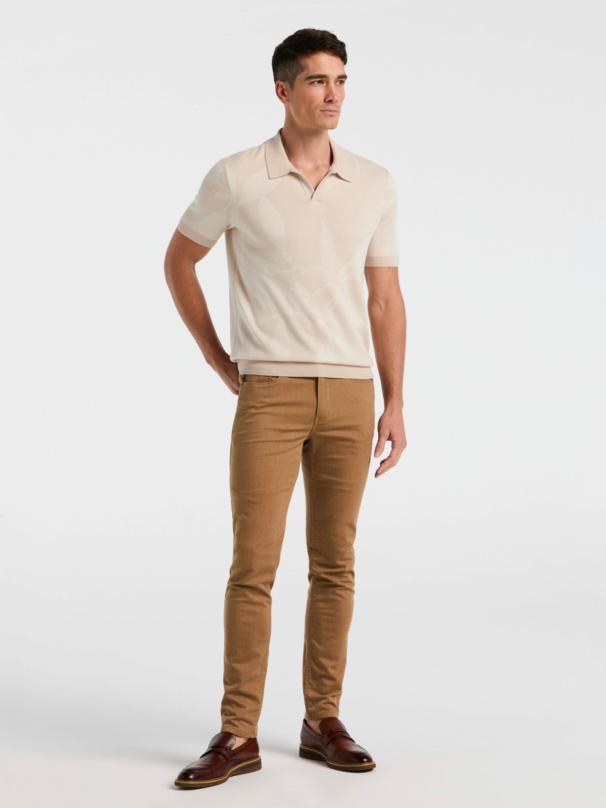 Perry Ellis Leaf Print Open Collar Sweater Polo