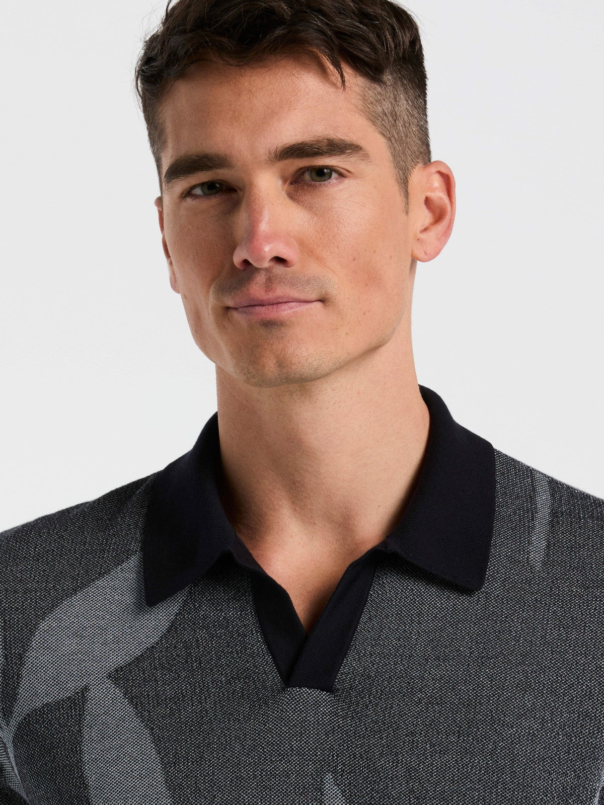 Perry Ellis Leaf Print Open Collar Sweater Polo