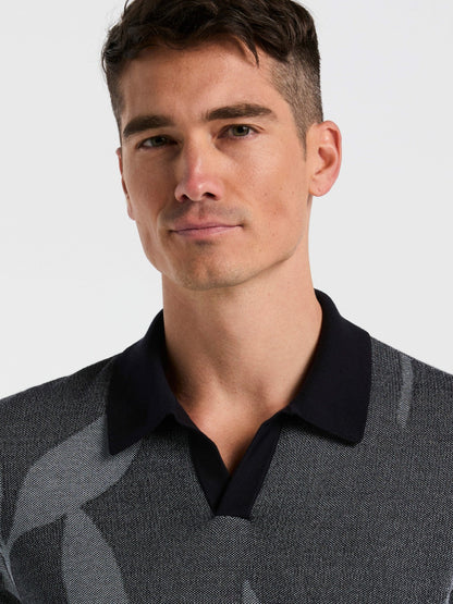 Perry Ellis Leaf Print Open Collar Sweater Polo