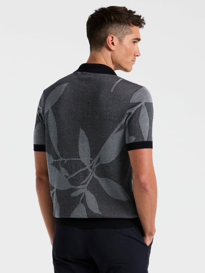 Perry Ellis Leaf Print Open Collar Sweater Polo