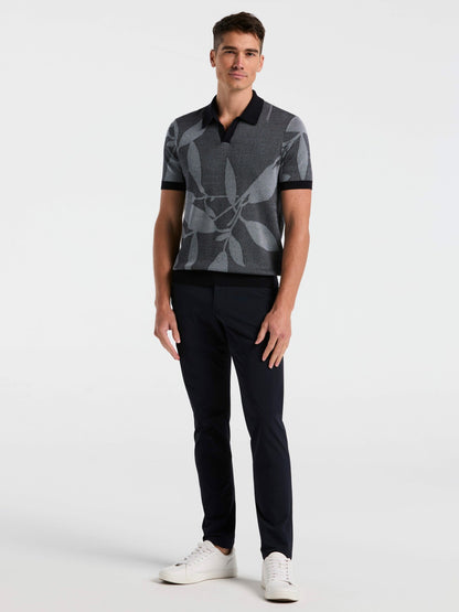 Perry Ellis Leaf Print Open Collar Sweater Polo
