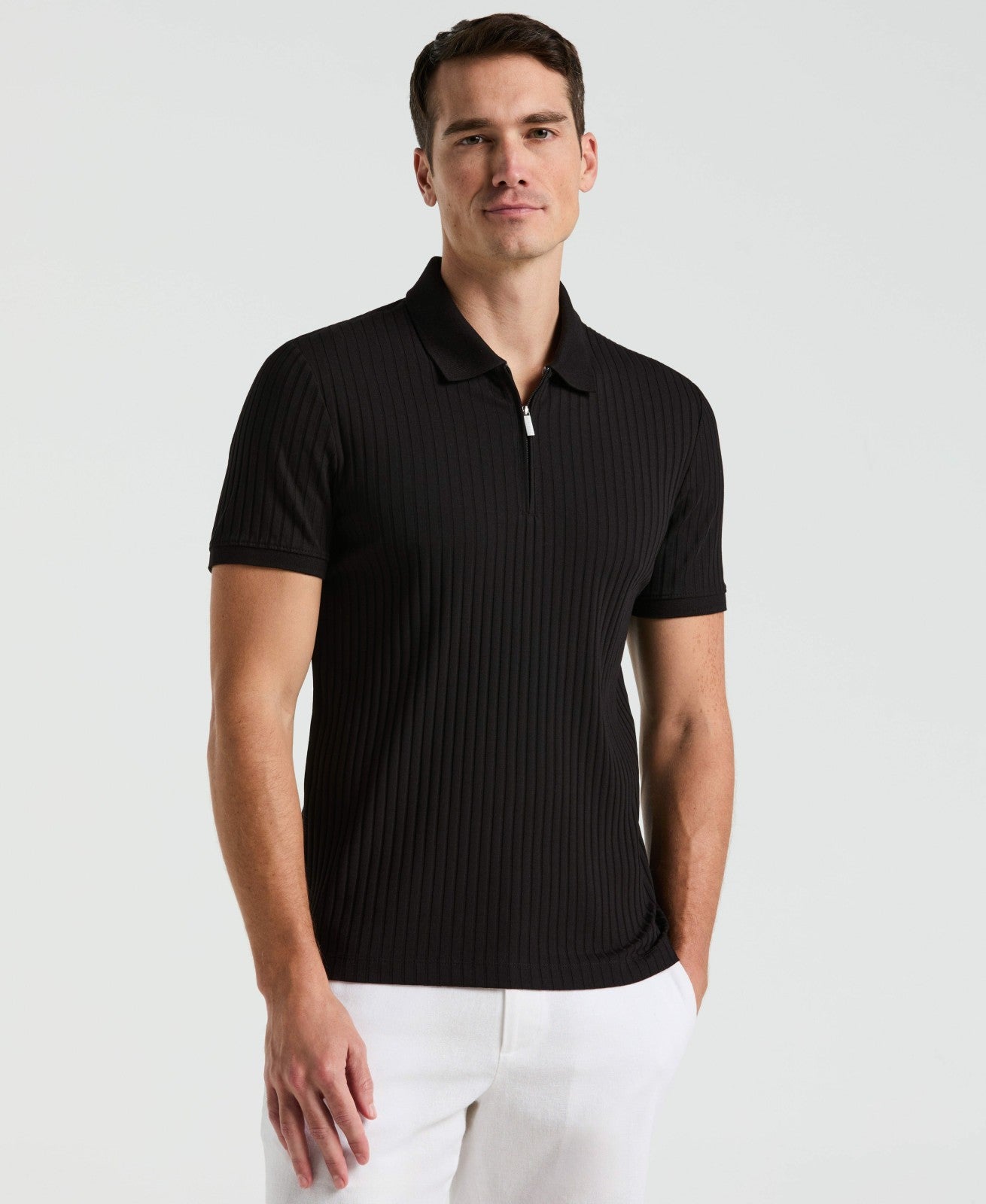 Perry Ellis Quarter Zip Ribbed Polo