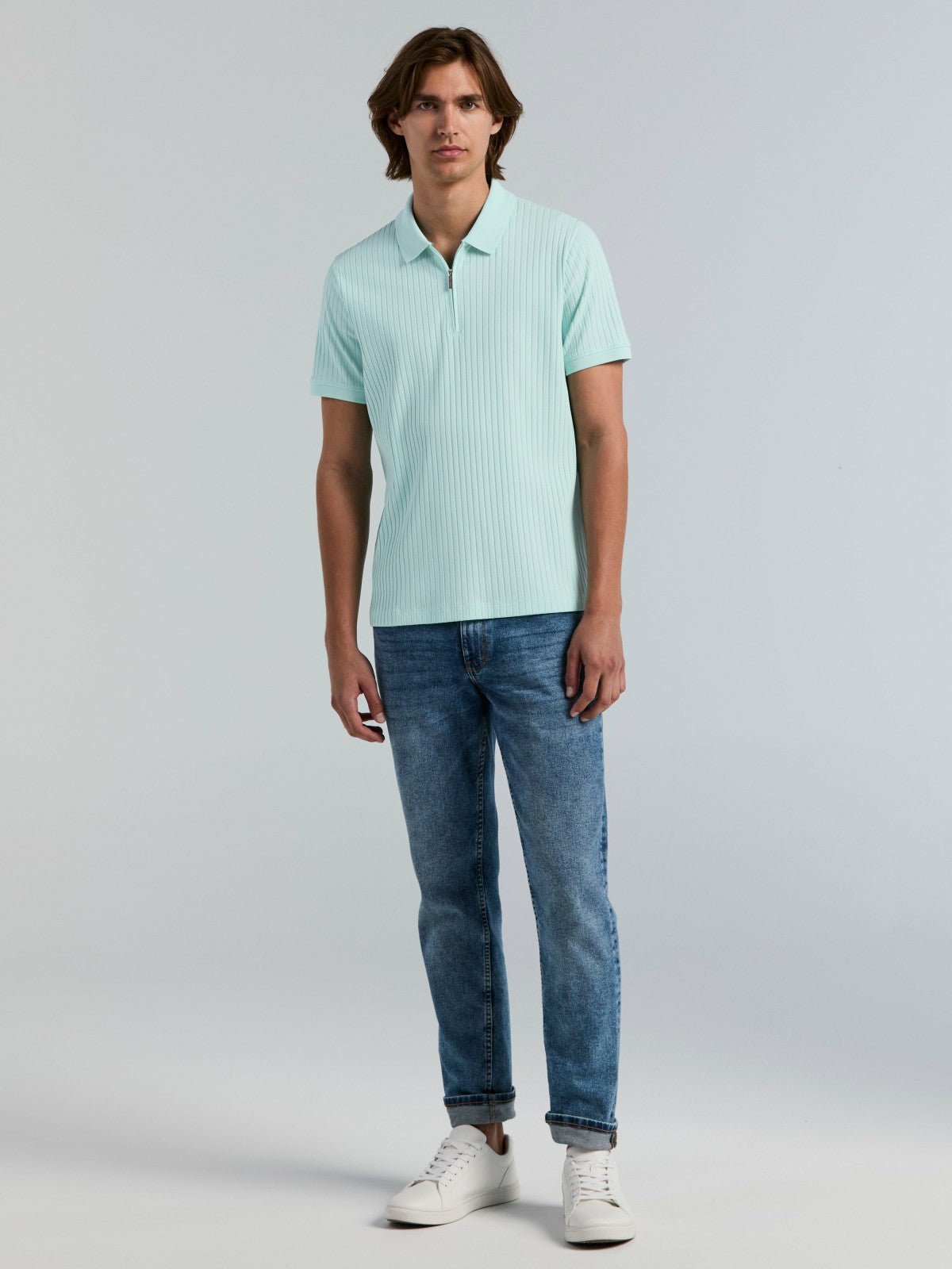 Perry Ellis Quarter Zip Ribbed Polo