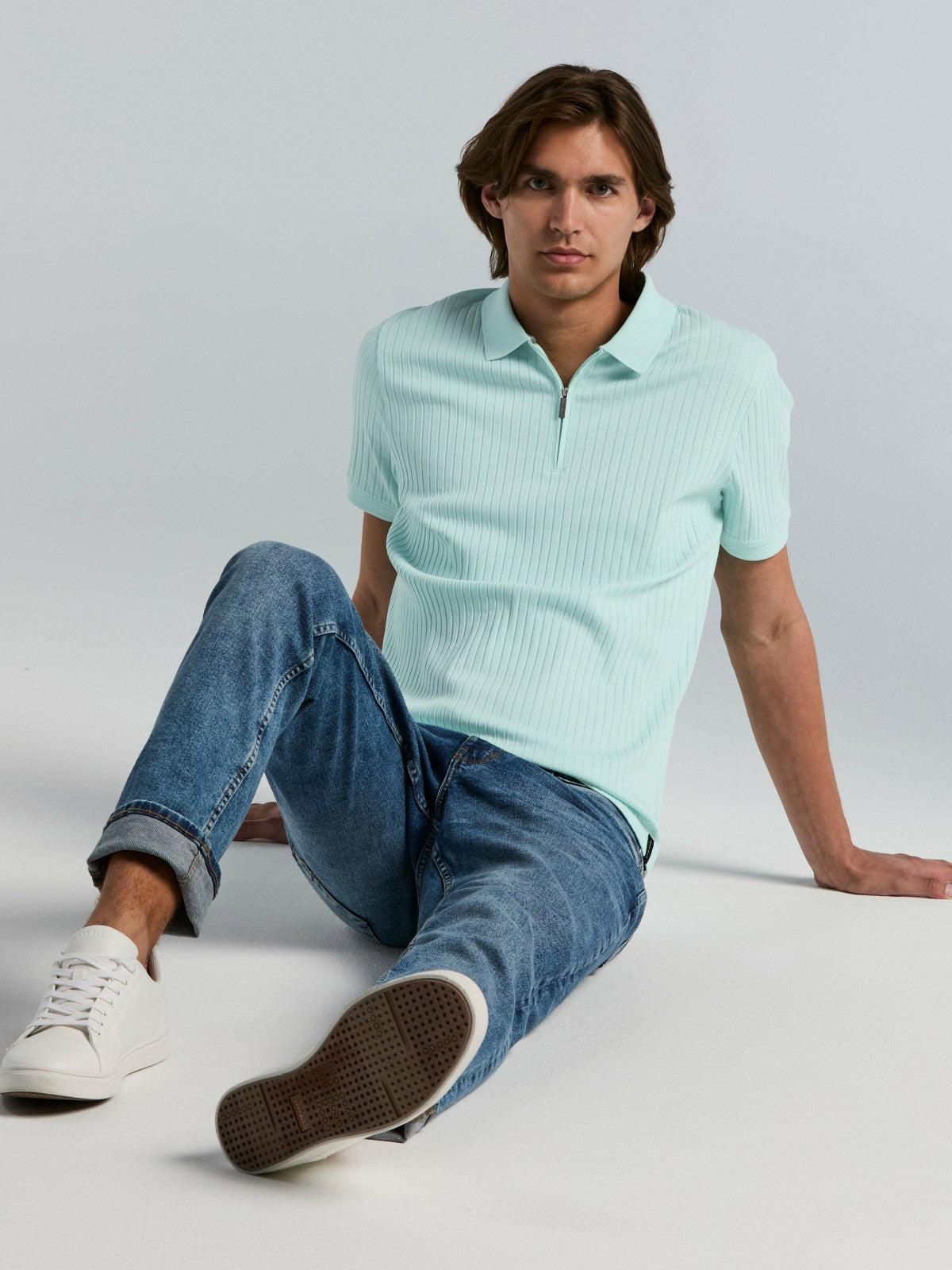Perry Ellis Quarter Zip Ribbed Polo