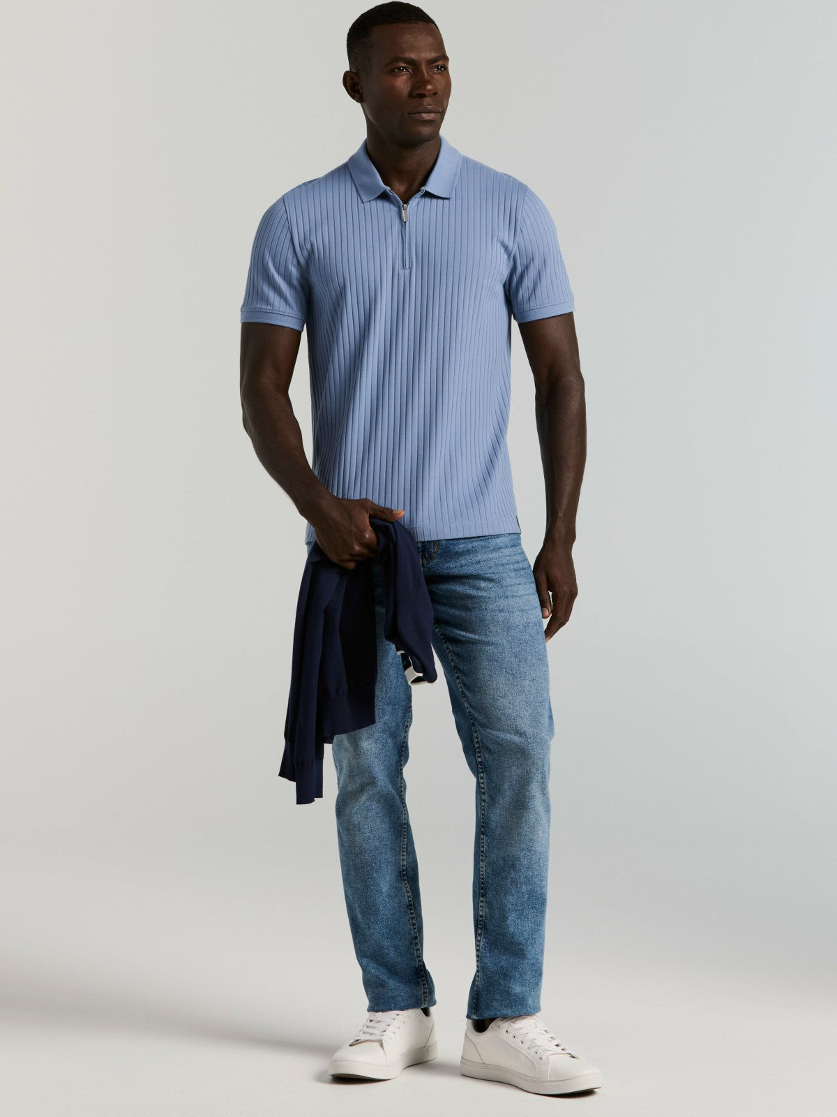 Perry Ellis Quarter Zip Ribbed Polo