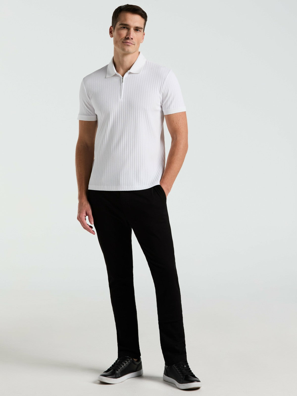 Perry Ellis Quarter Zip Ribbed Polo