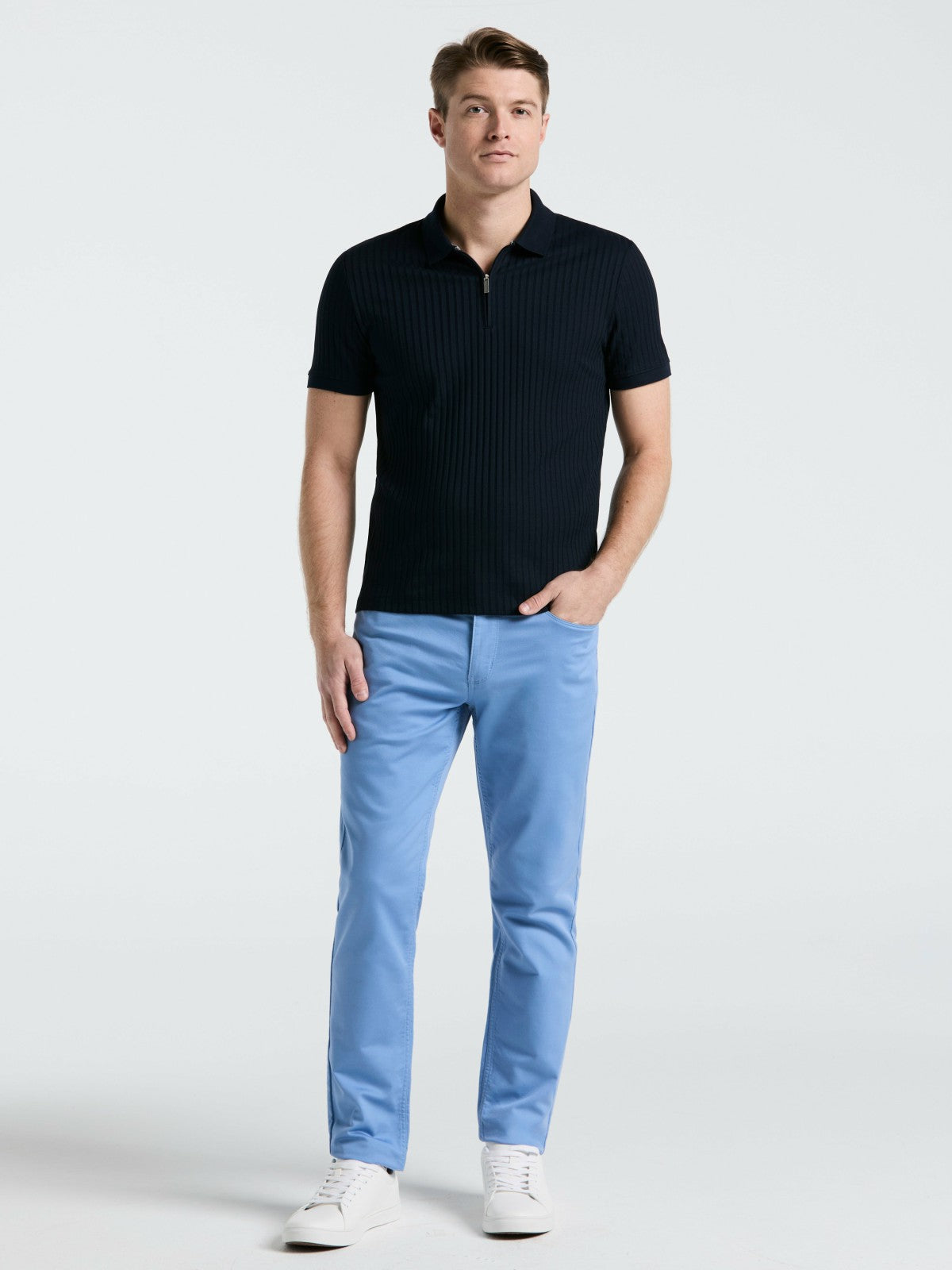 Perry Ellis Quarter Zip Ribbed Polo