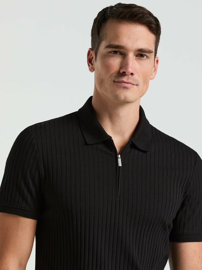Perry Ellis Quarter Zip Ribbed Polo