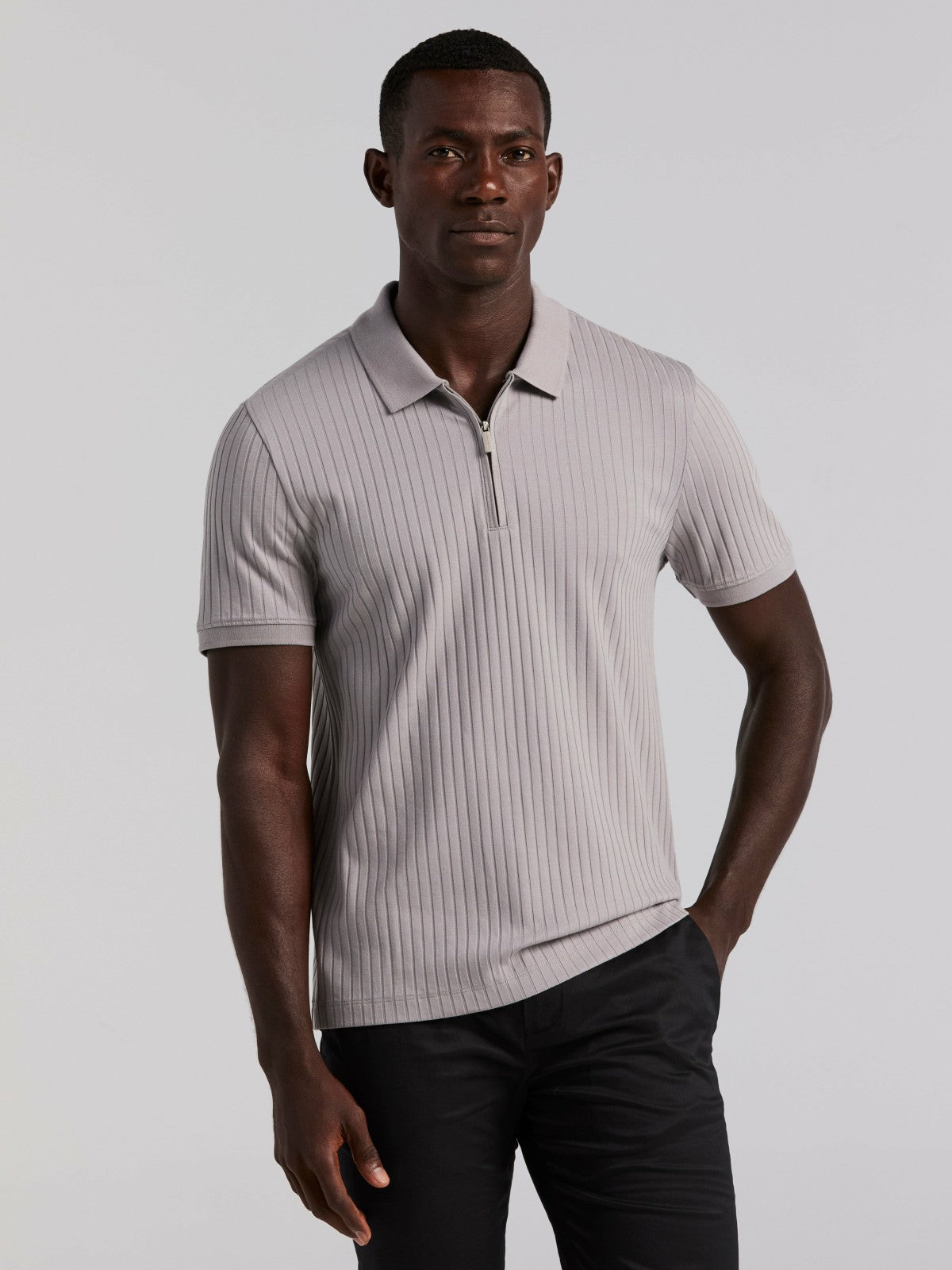 Perry Ellis Quarter Zip Ribbed Polo