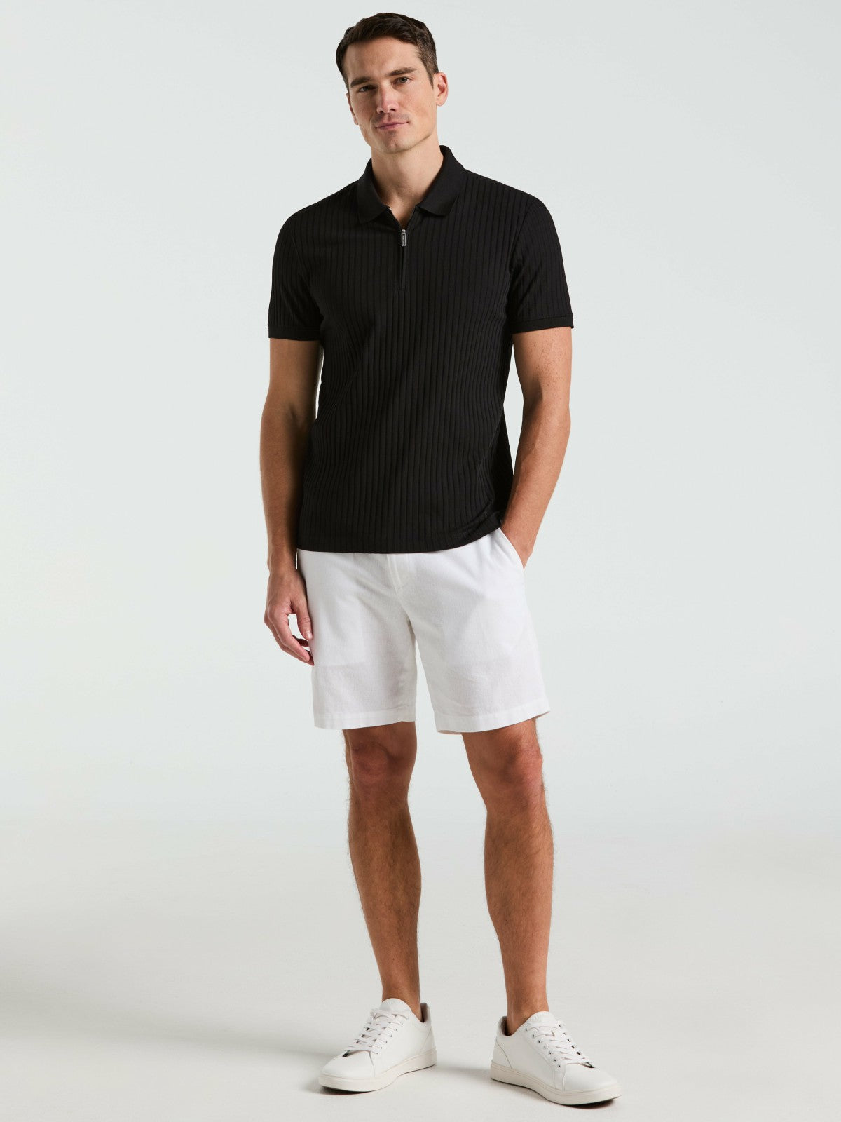 Perry Ellis Quarter Zip Ribbed Polo