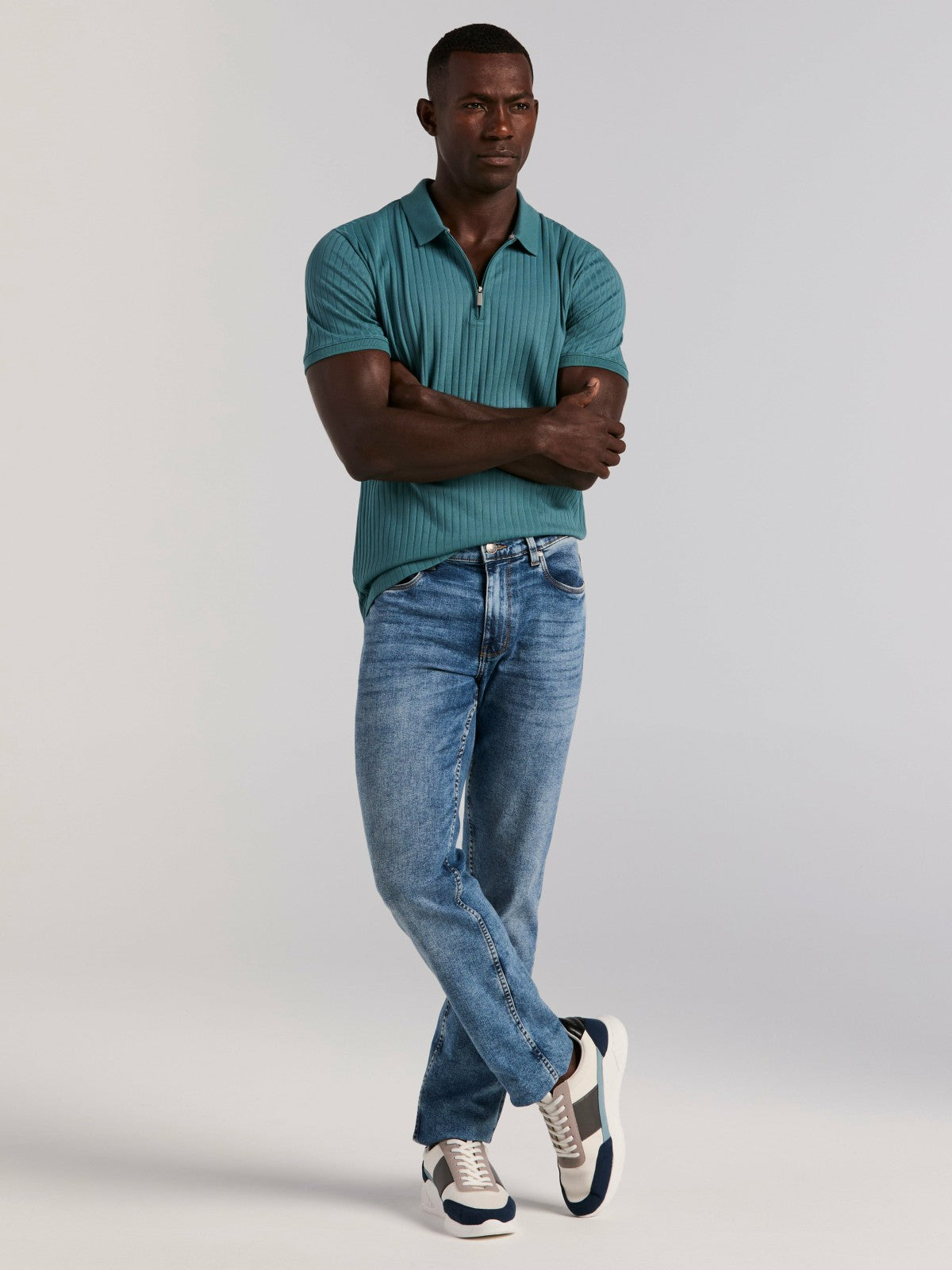 Perry Ellis Quarter Zip Ribbed Polo