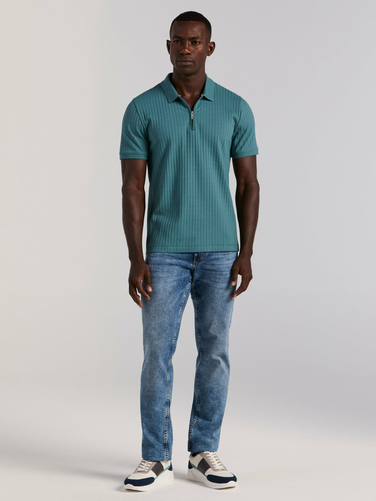Perry Ellis Quarter Zip Ribbed Polo