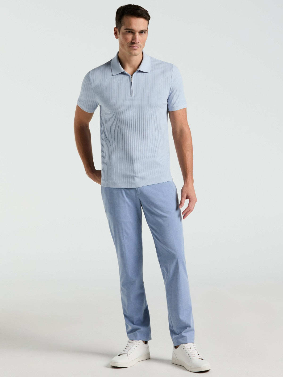 Perry Ellis Quarter Zip Ribbed Polo