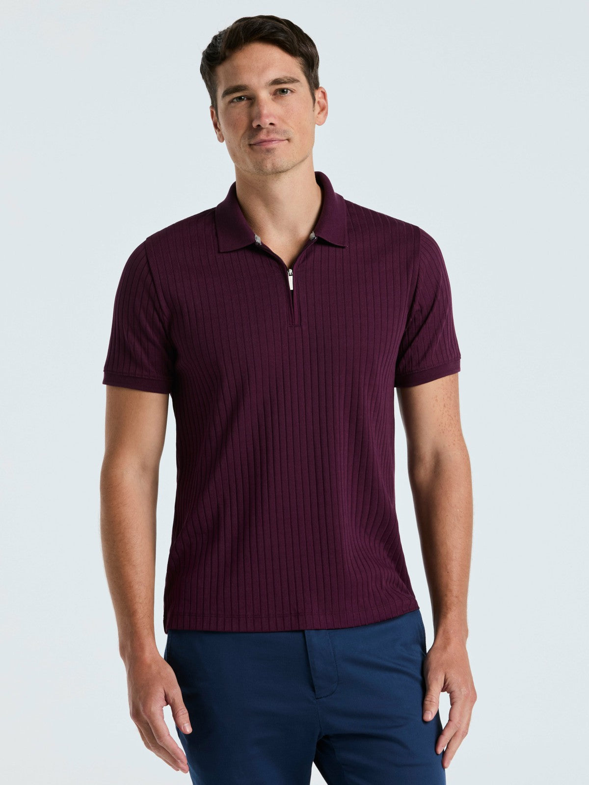 Perry Ellis Quarter Zip Ribbed Polo