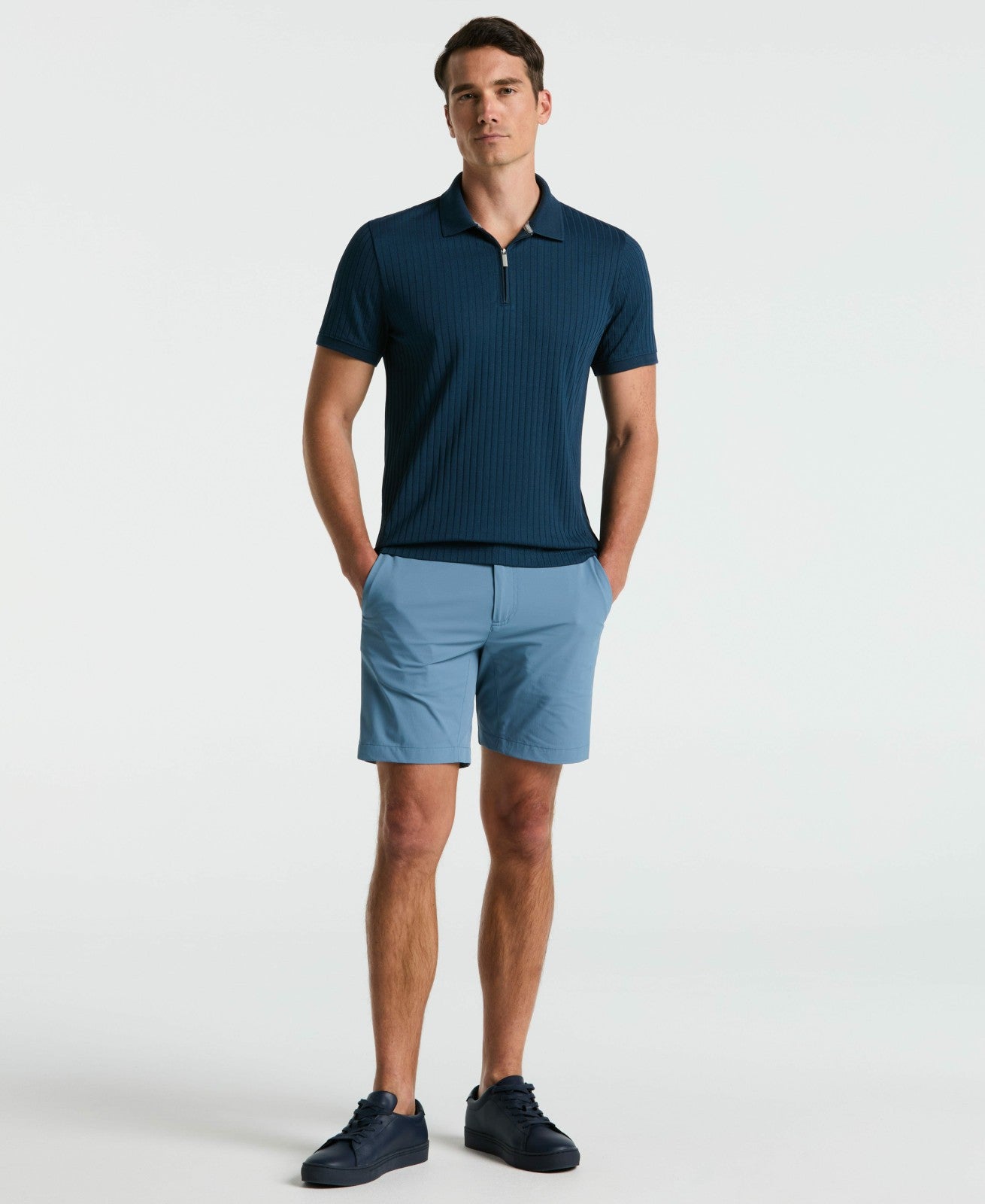 Perry Ellis Quarter Zip Ribbed Polo