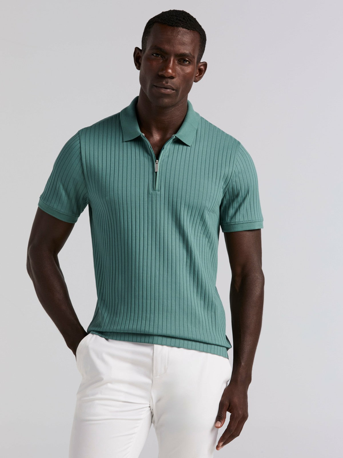 Perry Ellis Quarter Zip Ribbed Polo