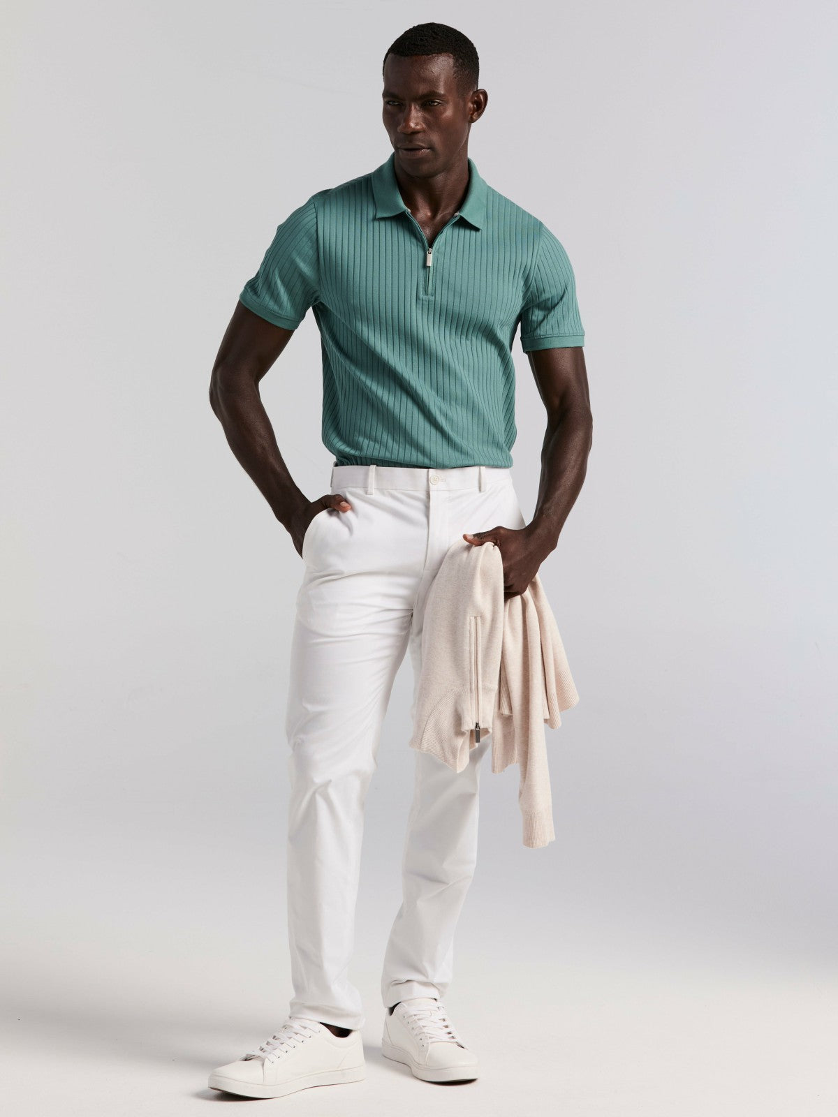 Perry Ellis Quarter Zip Ribbed Polo