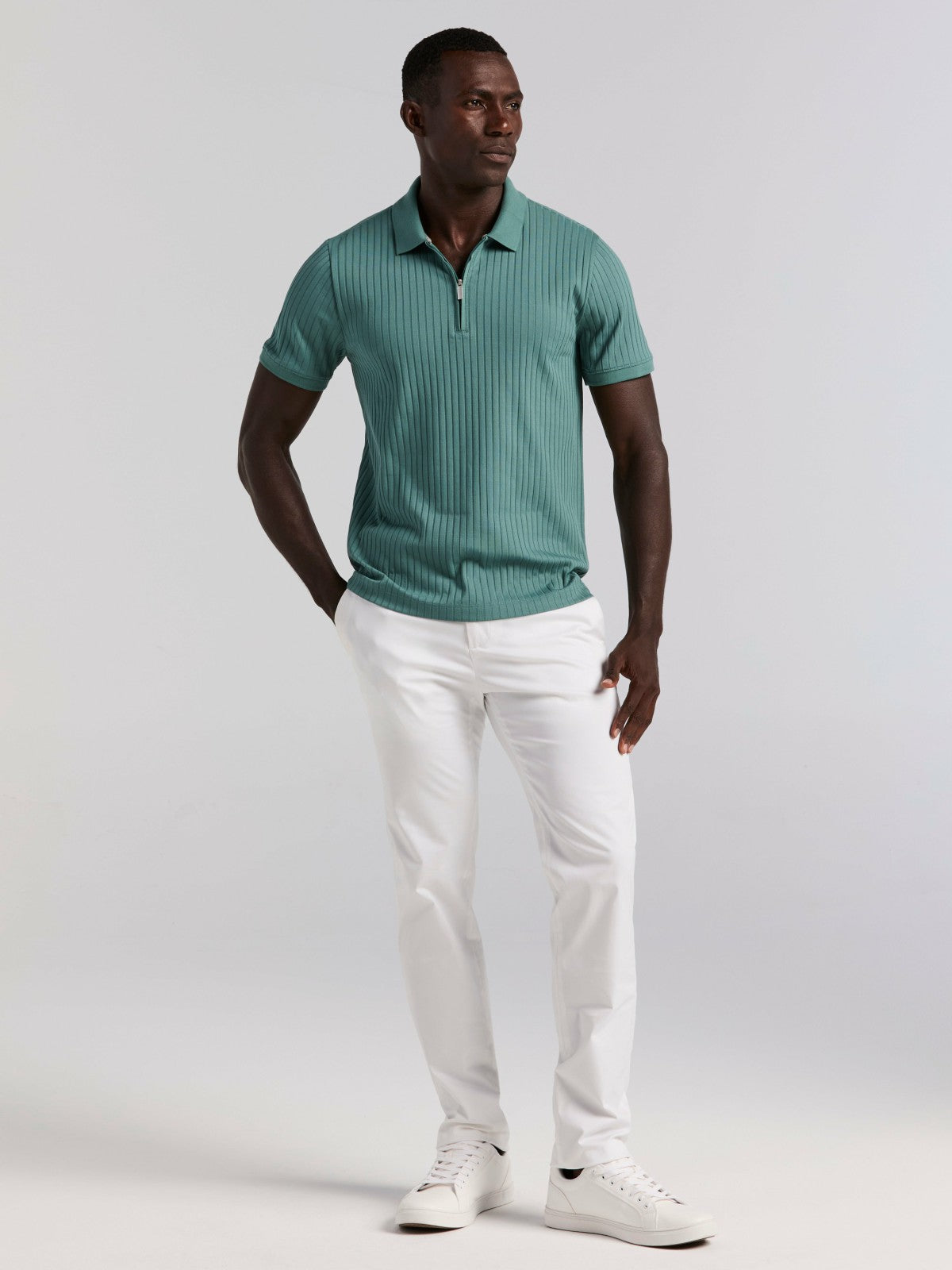 Perry Ellis Quarter Zip Ribbed Polo