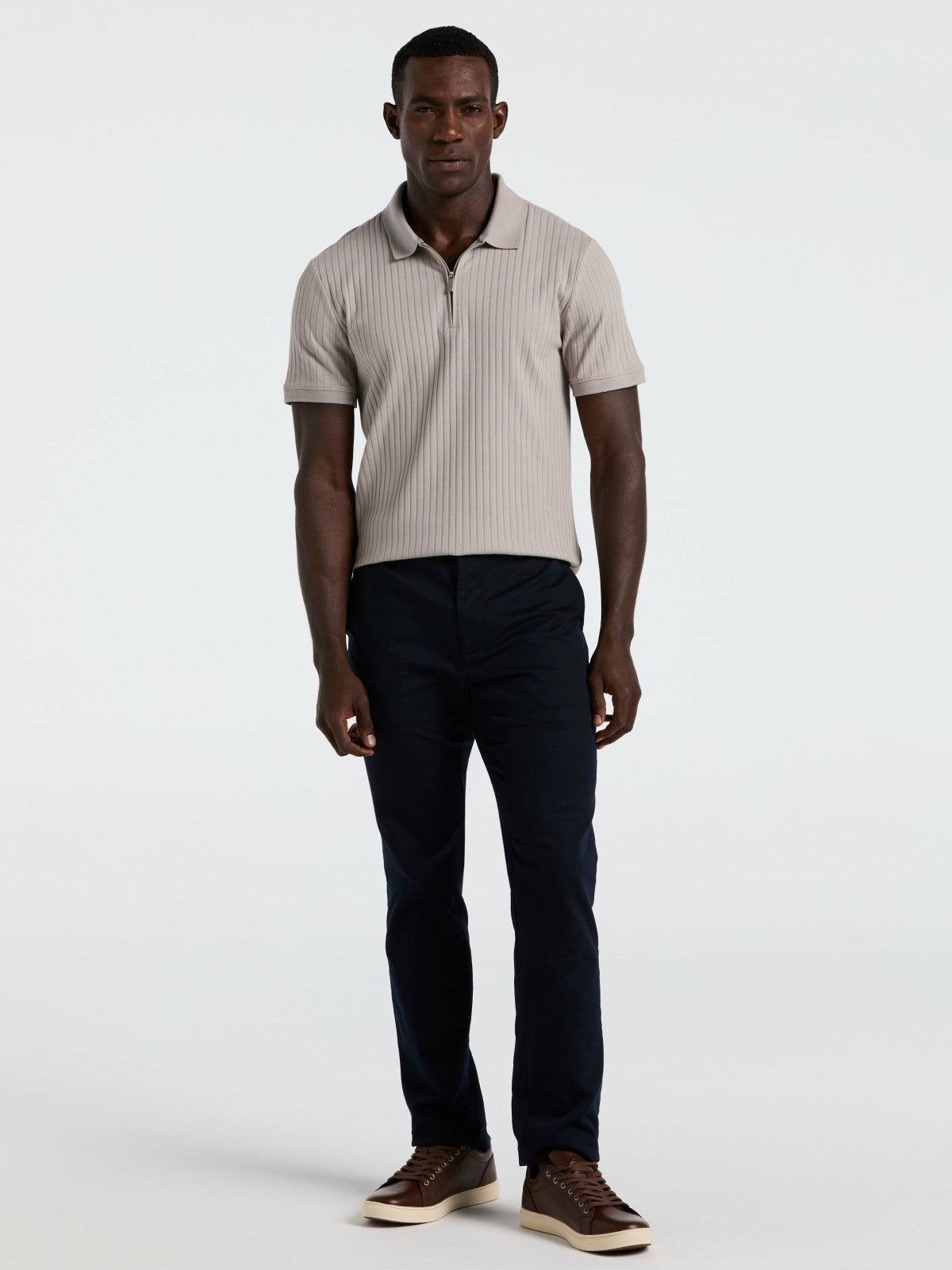 Perry Ellis Quarter Zip Ribbed Polo
