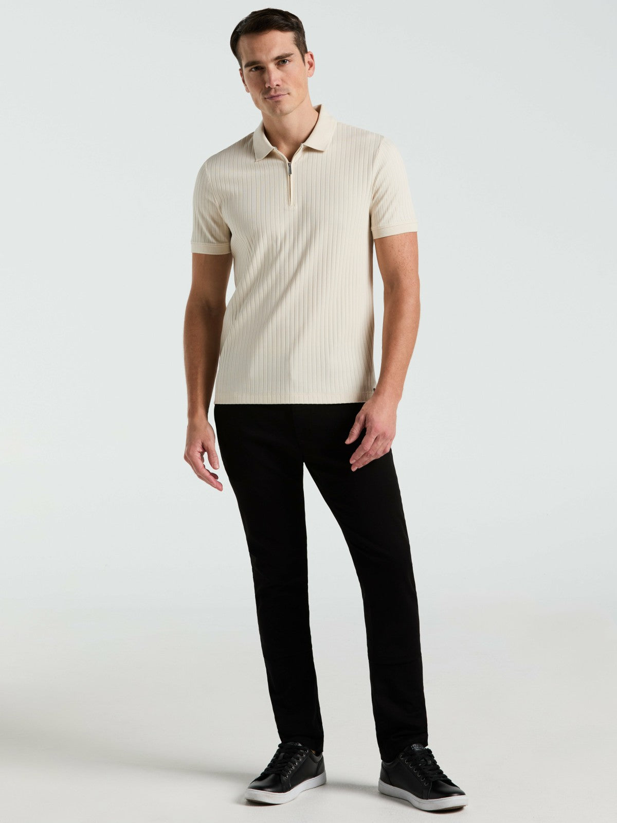 Perry Ellis Quarter Zip Ribbed Polo