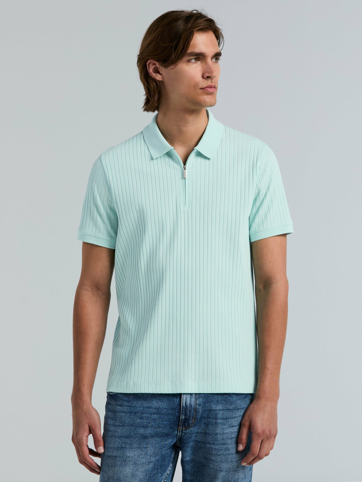 Perry Ellis Quarter Zip Ribbed Polo