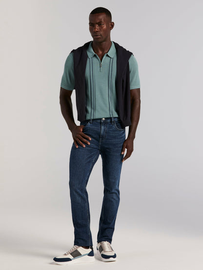 Perry Ellis Cotton Modal Striped Zip Sweater Polo