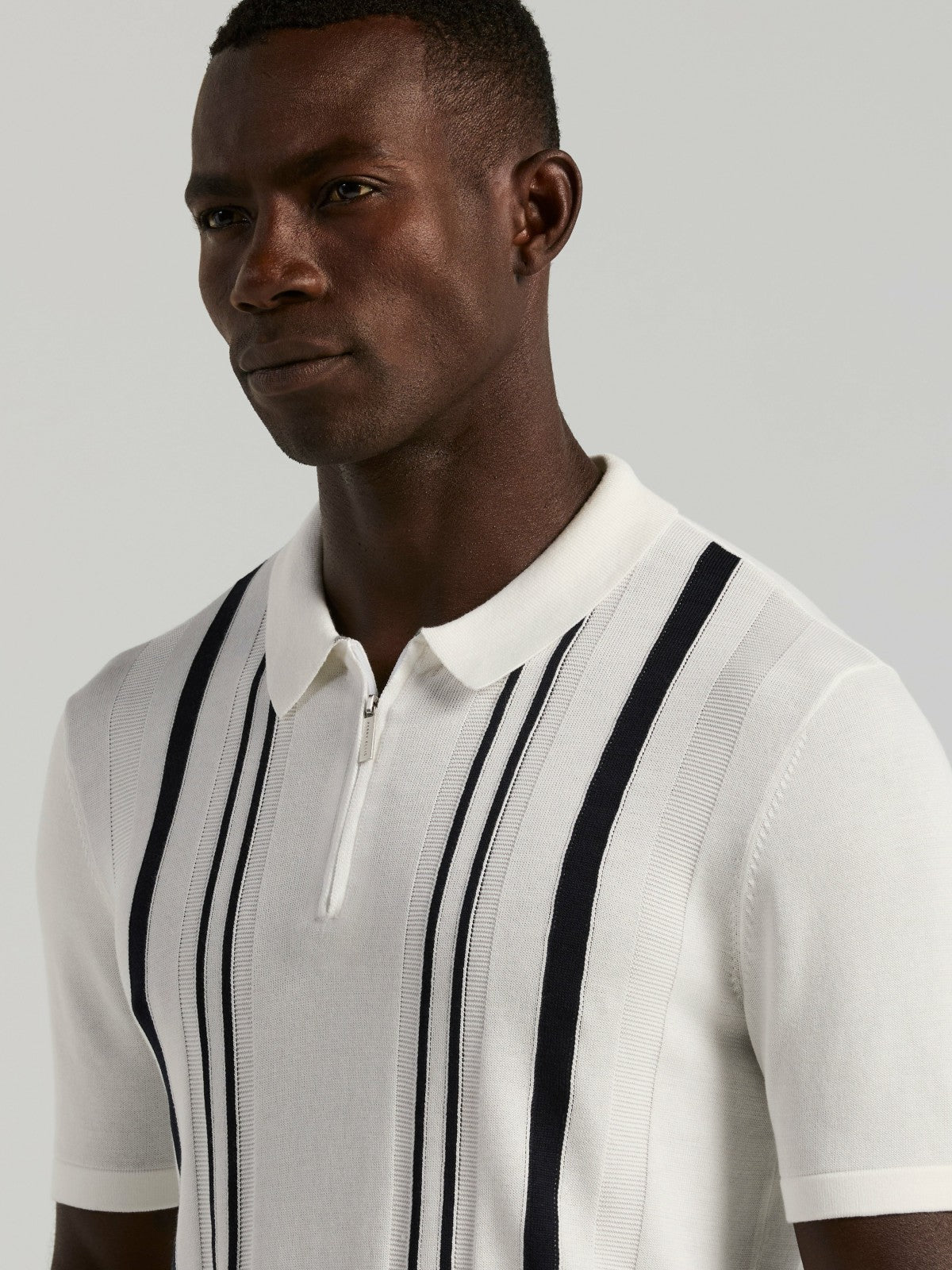 Perry Ellis Cotton Modal Striped Zip Sweater Polo