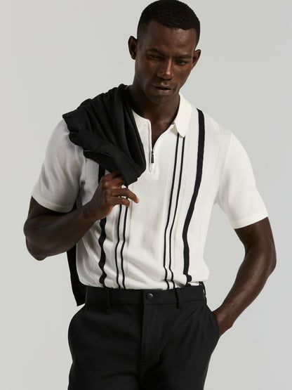 Perry Ellis Cotton Modal Striped Zip Sweater Polo