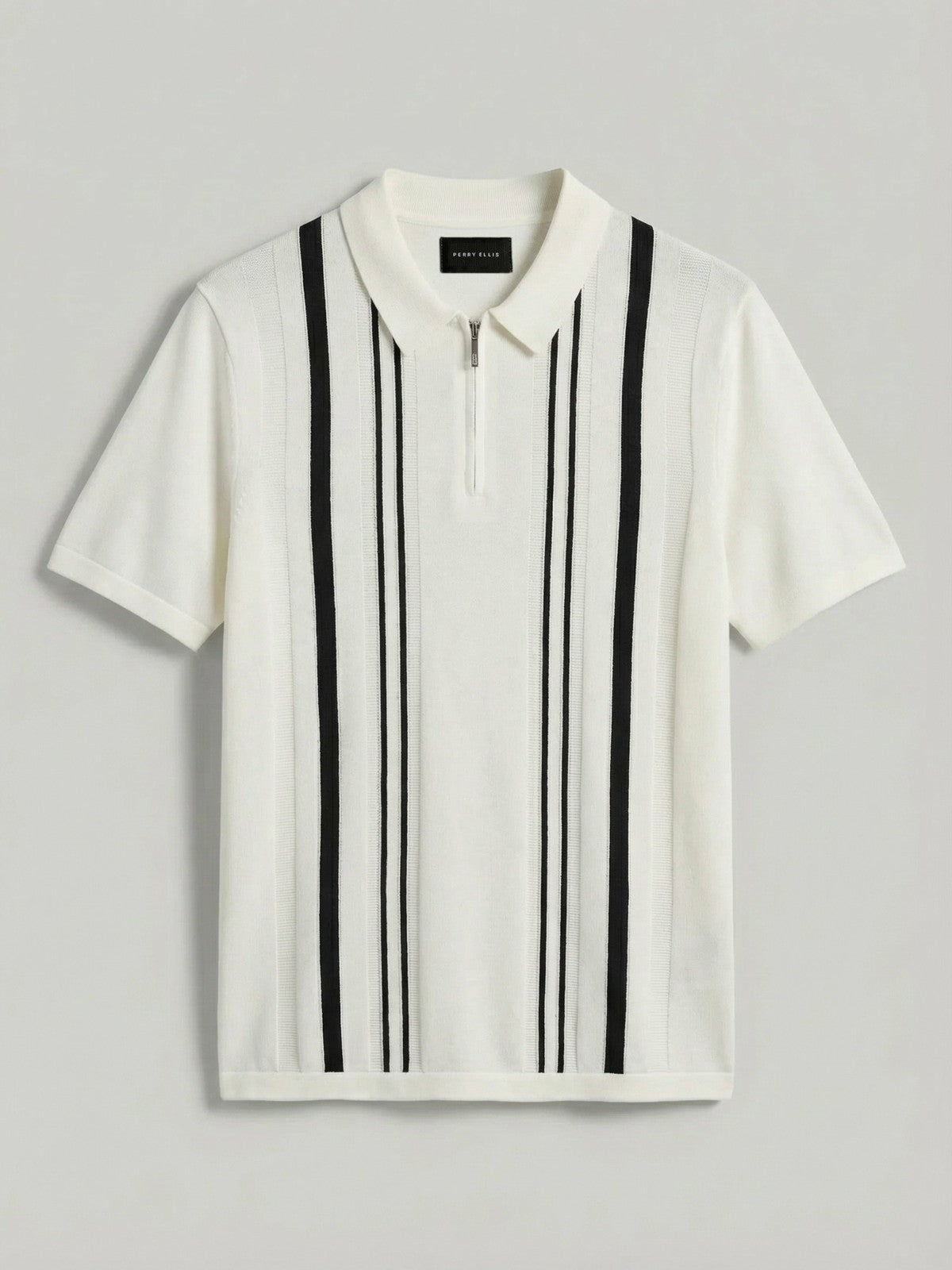 Perry Ellis Cotton Modal Striped Zip Sweater Polo