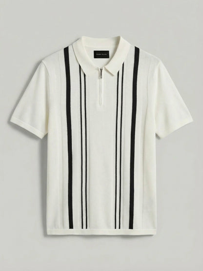 Perry Ellis Cotton Modal Striped Zip Sweater Polo