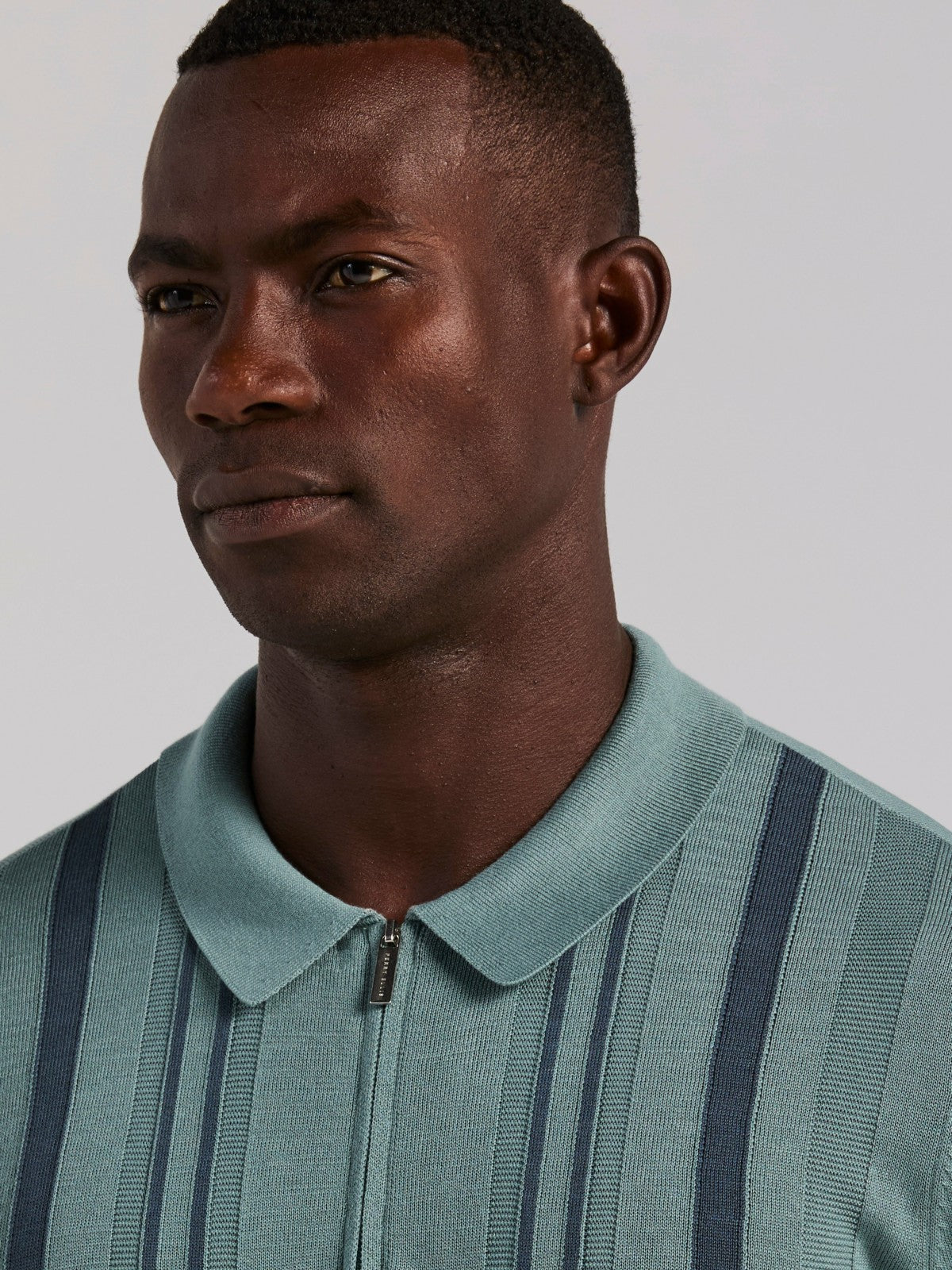 Perry Ellis Cotton Modal Striped Zip Sweater Polo