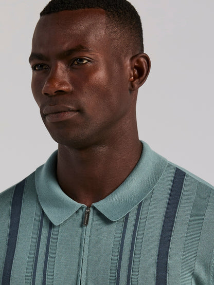 Perry Ellis Cotton Modal Striped Zip Sweater Polo