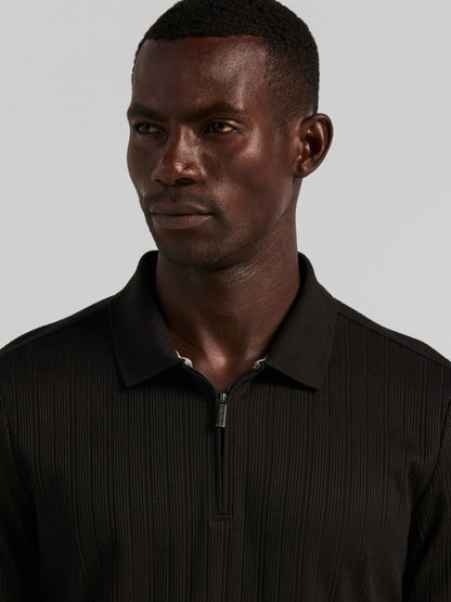 Perry Ellis Variegated Vertical Ribbed Zip Polo