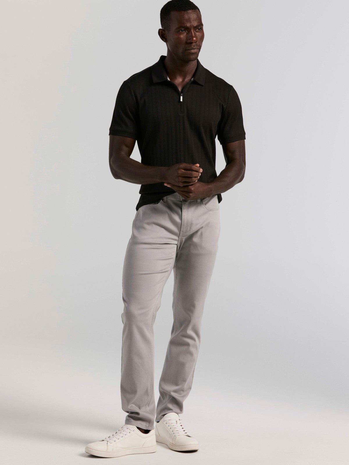 Perry Ellis Variegated Vertical Ribbed Zip Polo