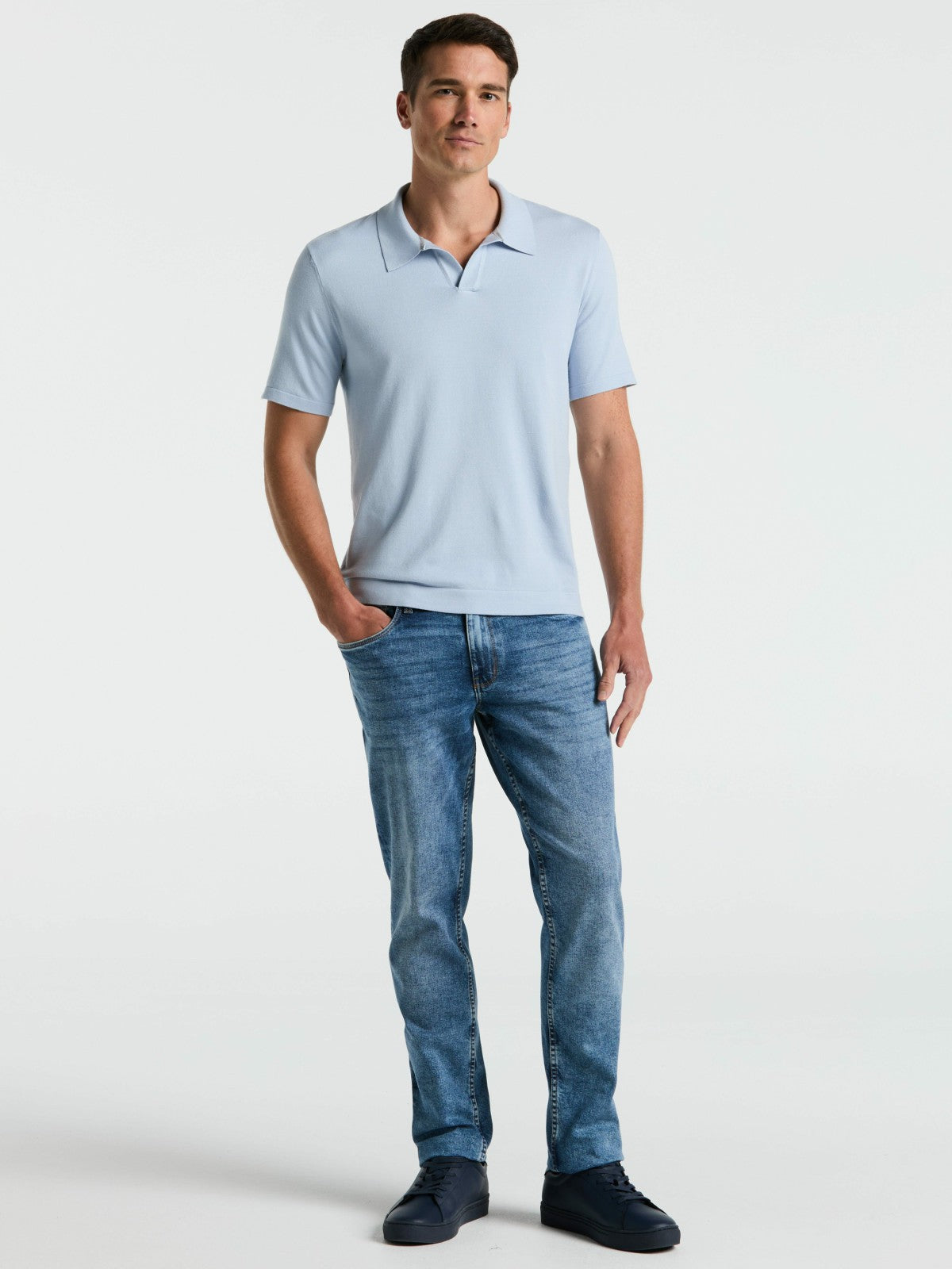 Perry Ellis Tech Knit Open Collar Sweater Polo