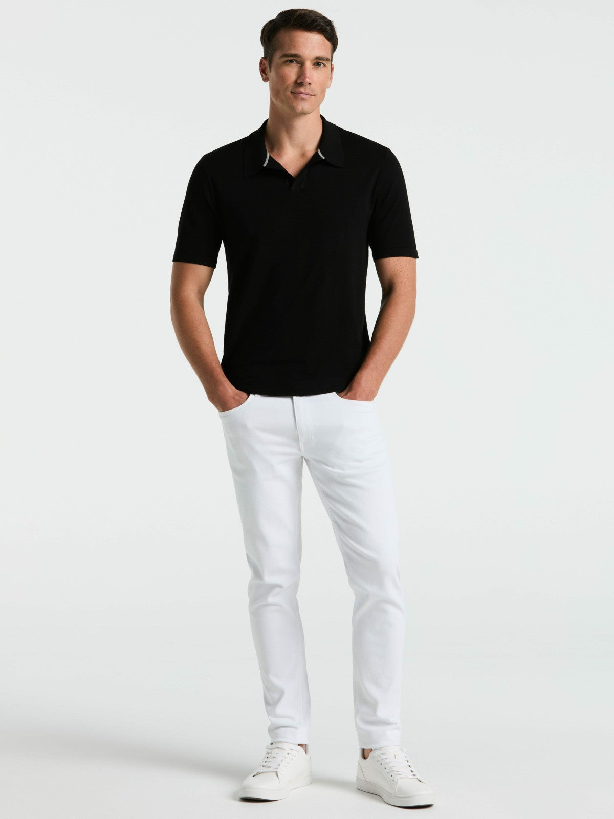 Perry Ellis Tech Knit Open Collar Sweater Polo