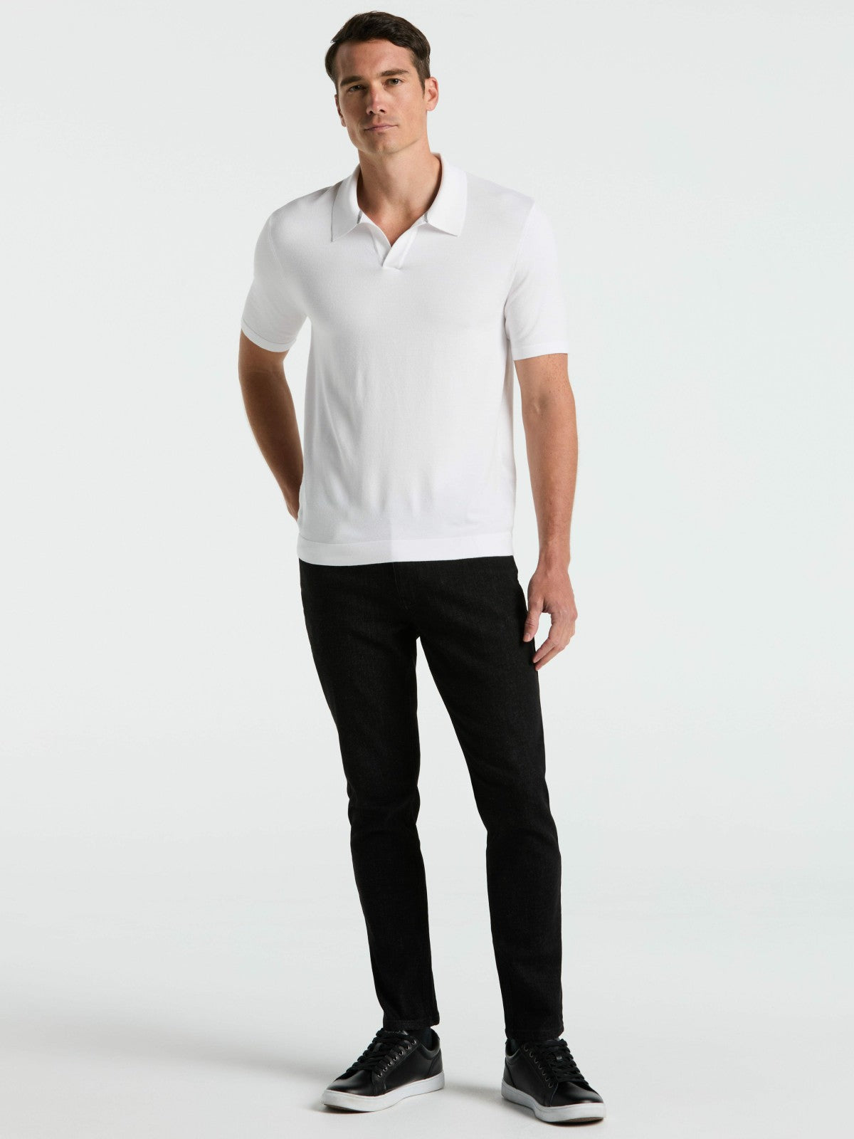 Perry Ellis Tech Knit Open Collar Sweater Polo